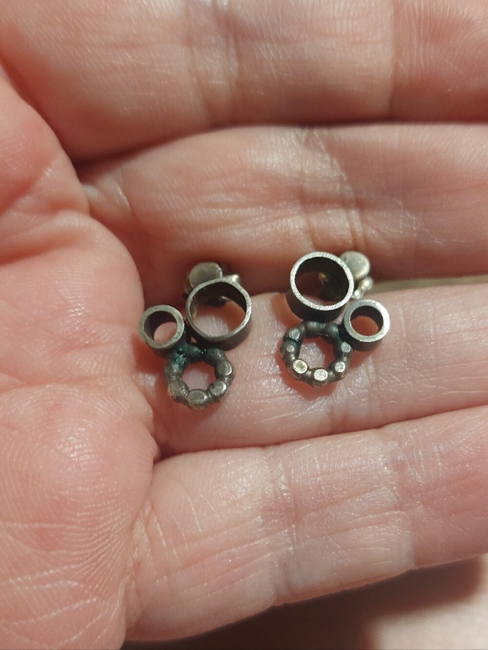 Sterling Silver Stud Earrings with Textured Circles - Oxidized